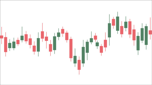 Stock market candlestick chart illustration, green and red candles showing rising trend pattern, emotional market movement concept, bullish and bearish trading signals, financial investment analysis v