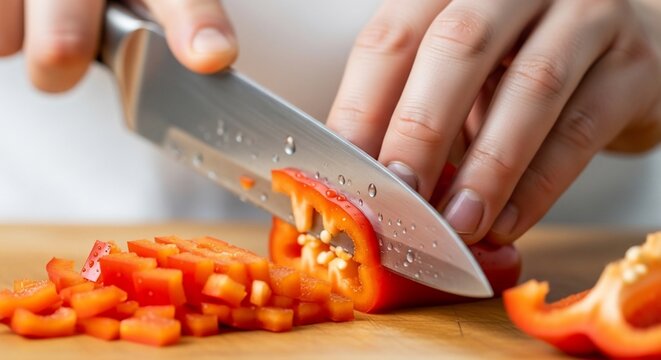 Cutting red pepper vegetable