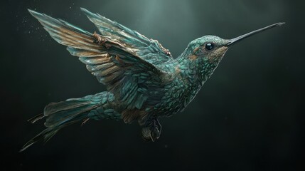 Fototapeta premium Feathered, mechanical hummingbird in flight