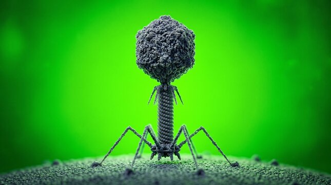 Microscopic 3D Bacteriophage Structure Virus Attacking Bacteria