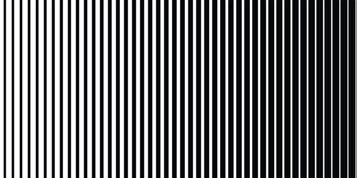 Thin line halftone gradient texture. Fading vertical stripe gradation background. Repeating wide pattern backdrop. Black parallel lines wallpaper for overlay, print, cover, banner, poster. Vector