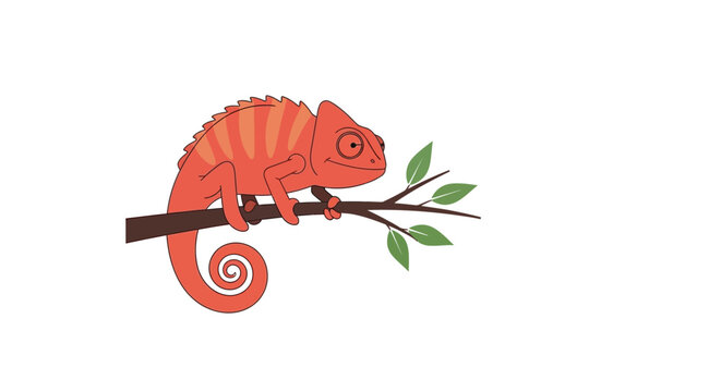 Vibrant Orange Chameleon on Branch.
