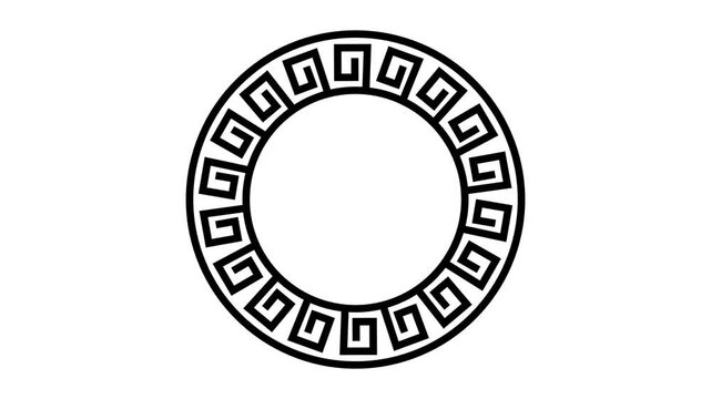 A perfectly round circular ring made of an interlocking Greek key pattern centered on a clean white panel