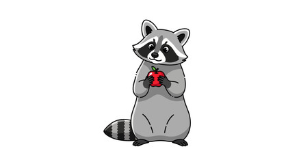Cute Raccoon Holding Apple Vector Illustration © iyawanz