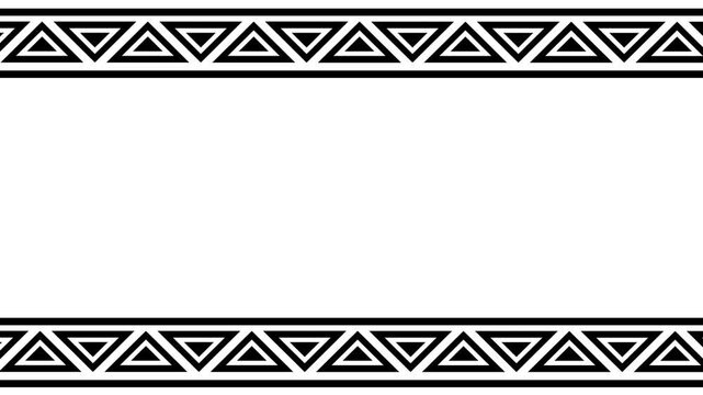 A tribal triangle zigzag border pattern lining the top and bottom edges of a clean white background panel