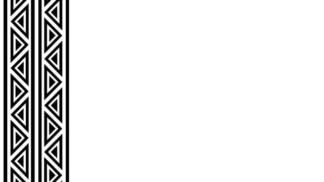 A vertical tribal triangle pattern strip running down the left edge of a mostly blank white panel