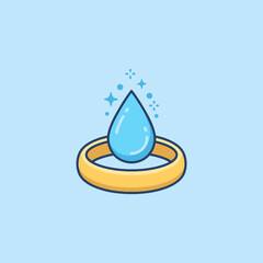 Fototapeta premium A shiny blue water drop floating above a simple golden ring