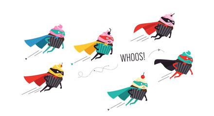 Flying Superhero Cupcakes Flat Design Illustration © gacor20