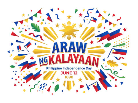 Festive philippine independence day design with sun and flags