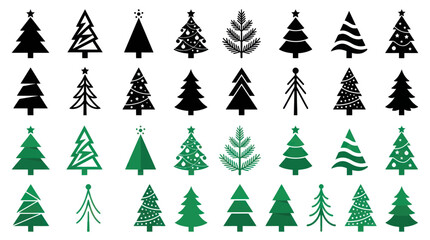 Obraz premium Minimalist christmas tree icons in black and green colors
