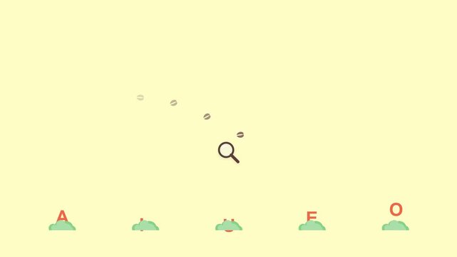 Safari Animation of Magnifying Glass Tracking Mouse Deer Footprints with Educational Vowel Bushes