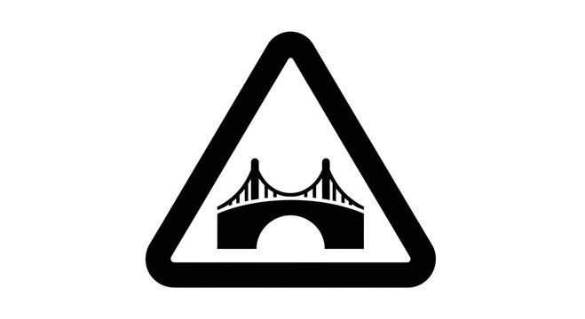 Warning sign for bridge ahead on road