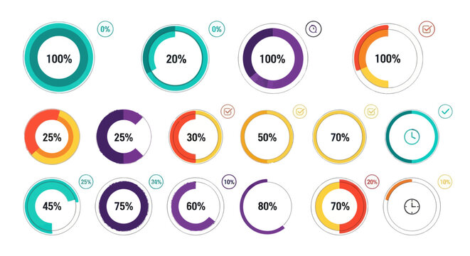 Circular Progress Bar and Percentage Chart Icon Set