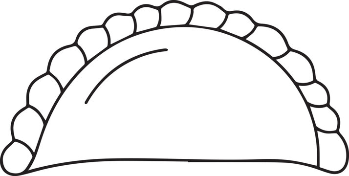 Savory baked empanada or turnover with decorative crimped crust outline graphic