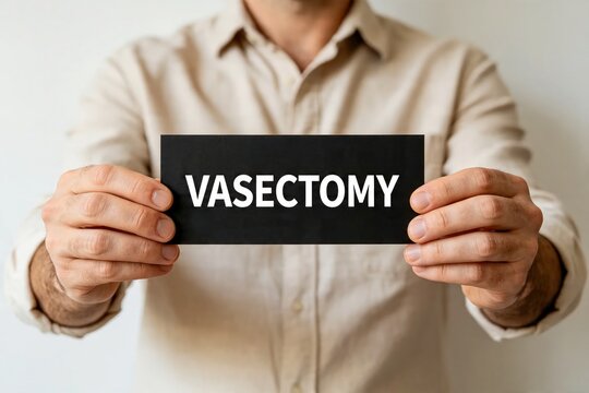 Man Holding Sign with Vasectomy Text for Male Contraception Concept