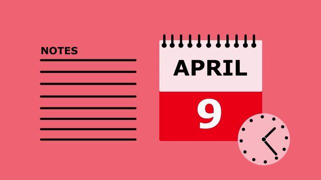 Calendar Page April 9th Desktop Wallpaper Background Notes Section Red Background date.