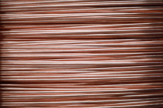 Close up of Copper wire rod Rolled pure copper wire Prepare to be made into electrical wire high quality