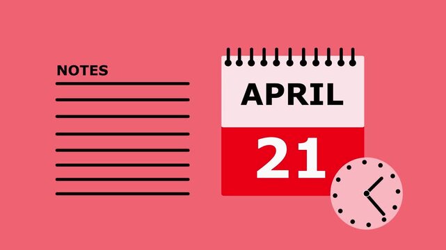 Calendar Page April 21st Desktop Wallpaper Background with Notes Section on Pink Background for Scheduling and Planning.