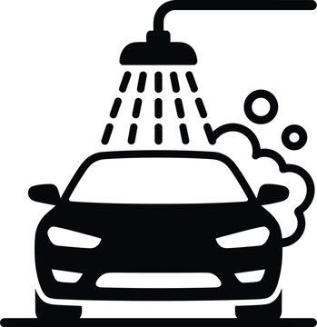Automatic car wash service icon featuring vehicle cleaning station with water spray foam and maintenance