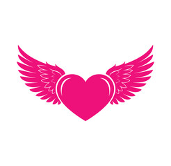 Fototapeta premium Stylized pink heart with wings illustration valentines day valentines isolated decoration minimalist emoticon creative love symbol affection romantic illustration