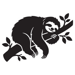 Fototapeta premium Funny Sloth Silhouette Line Art Bold Outline Hanging Jungle Animal Vector Illustration