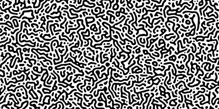 Turing reaction diffusion monochrome seamless pattern with chaotic motion. Linear design with biological shapes. Organic lines in Memphis. abstract truing organic wallpaper. Natural seamless line