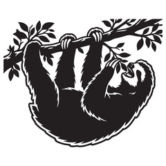Fototapeta premium Funny Sloth Silhouette Line Art Bold Outline Hanging Jungle Animal Vector Illustration