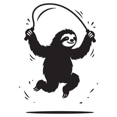 Fototapeta premium Funny Sloth Silhouette Line Art Bold Outline Hanging Jungle Animal Vector Illustration