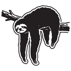 Fototapeta premium Funny Sloth Silhouette Line Art Bold Outline Hanging Jungle Animal Vector Illustration