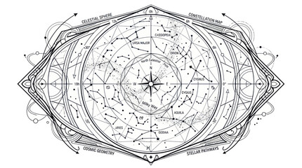 Celestial sphere constellation map with cosmic geometry and stars © daun