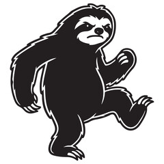 Fototapeta premium Funny Sloth Silhouette Line Art Bold Outline Hanging Jungle Animal Vector Illustration