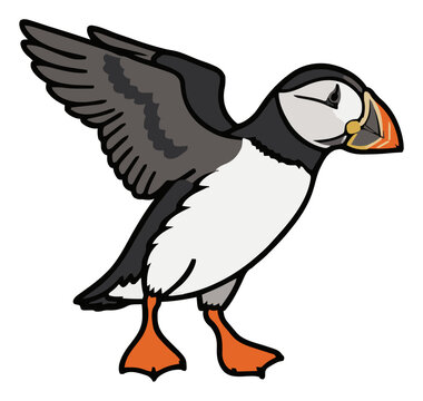 Atlantic puffin jumping bird vector illustration. Generative AI