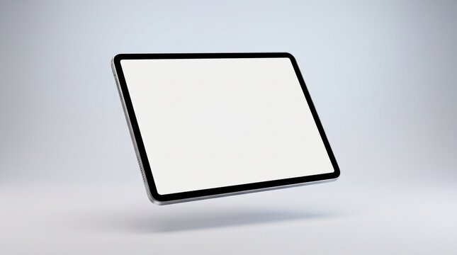 3D render mockup of a blank screen tablet floating on a clean minimal studio background