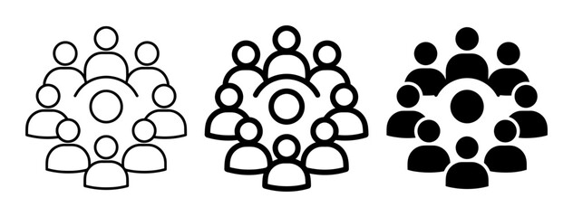 Fototapeta premium Group of People Icons, Community Symbols, Teamwork and Connection Vector Graphics, Diverse Crowd Silhouettes