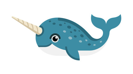 Cute cartoon narwhal with tusk, isolated on white background, vector illustration © Dayah