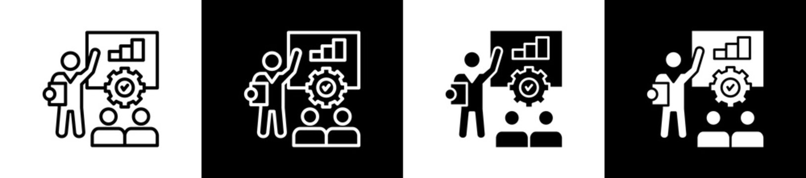 Training Icon In Outline And Glyph Styles With Black And White Variations