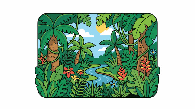 Tropical Jungle Rainforest Foliage Plants Scene.