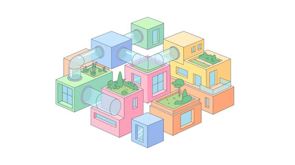 Fototapeta premium Colorful 3D houses with green roofs.