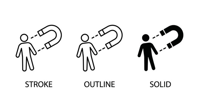 Vector illustration of people attracted to magnets in different styles