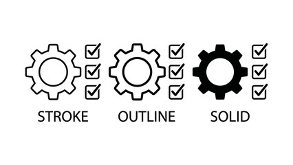 Black and white gear icons with checkmarks © prodip