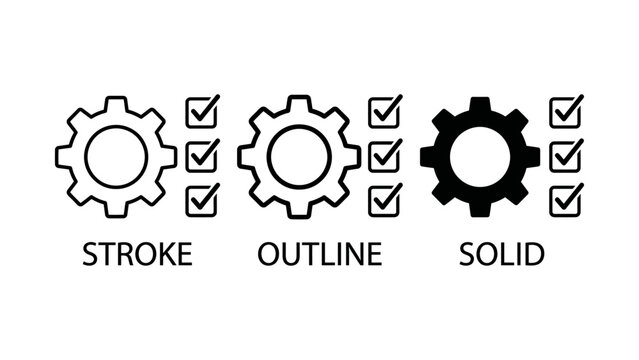 Black and white gear icons with checkmarks