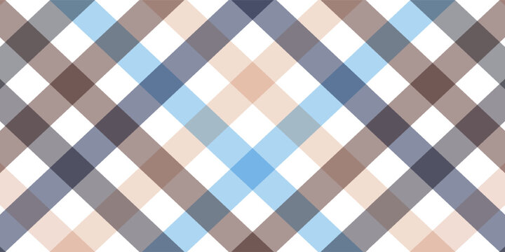 Blue beige diagonal check seamless fabric texture. Vector illustration.