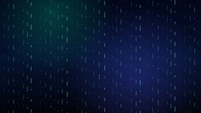 An abstract digital background featuring glowing cyan vertical dashes over a dark blue grid, ideal for technology, cyber security, and data visualization concepts