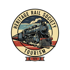 Classic steam locomotive heritage rail logo. © ELG