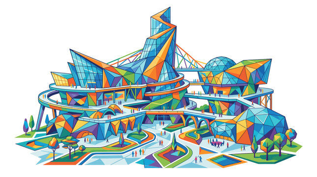 Colorful illustration of an amusement park.