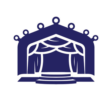 Theatrical stage icon with curtains performance entertainment spotlight dramatic presentation auditorium proscenium artistic production theatrical minimalist silhouette decoration