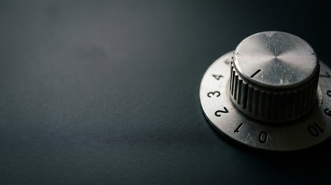 Metal control knob on a dark textured background