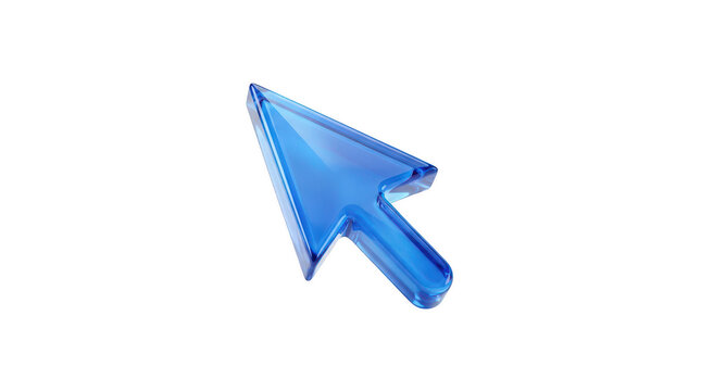 Shiny blue computer mouse pointer icon on white background transparent background
