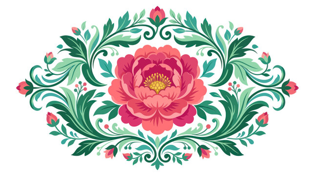 Peony Floral Ornament, Vintage Decorative Element, Botanical Art, Vector Illustration