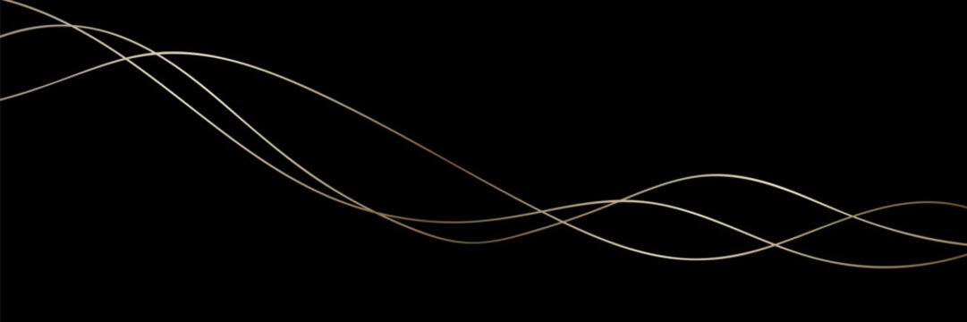 Elegant Gold Lines Wave On Black Background &mdash; Abstract Luxury Flowing Ribbon Design For Modern Projects